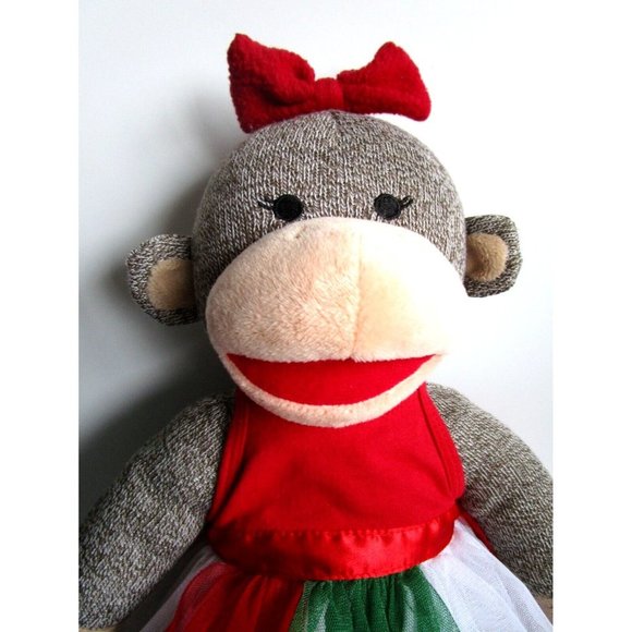 BAB Build a Bear Girl Sock Monkey - Red Bow/Dress 18" Plush Stuffed Animal Toy - Picture 2 of 15
